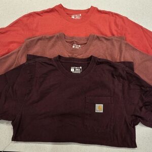 Carhartt Lot Of 3 Short Sleeve Shirts, of Coral, Mauve/rose, and Burgundy Sm